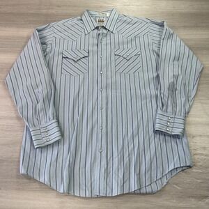 Ely Cattleman Shirt Mens XLT XL TalL Man Blue Western Pearl Snap Striped Cowboy
